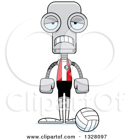 Clipart of a Cartoon Skinny Sad Robot Volleyball Player - Royalty Free Vector Illustration by Cory Thoman