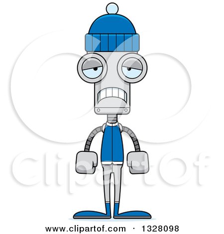 Clipart of a Cartoon Skinny Sad Winter Robot - Royalty Free Vector Illustration by Cory Thoman