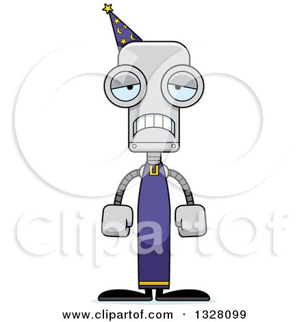 Clipart of a Cartoon Skinny Sad Robot Wizard - Royalty Free Vector Illustration by Cory Thoman