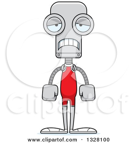 Clipart of a Cartoon Skinny Sad Robot Wrestker - Royalty Free Vector Illustration by Cory Thoman
