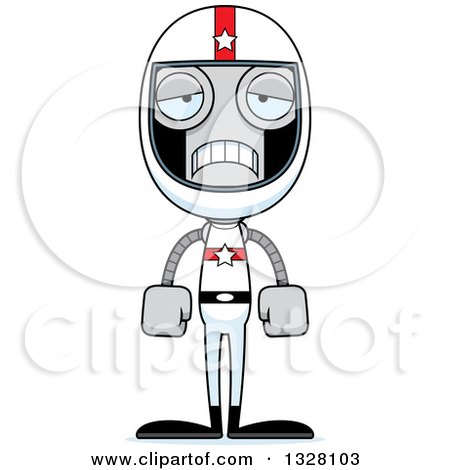 Clipart of a Cartoon Skinny Sad Robot Race Car Driver - Royalty Free Vector Illustration by Cory Thoman