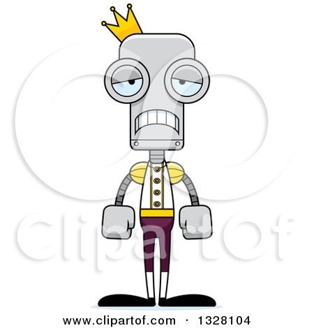 Clipart of a Cartoon Skinny Sad Robot Prince - Royalty Free Vector Illustration by Cory Thoman