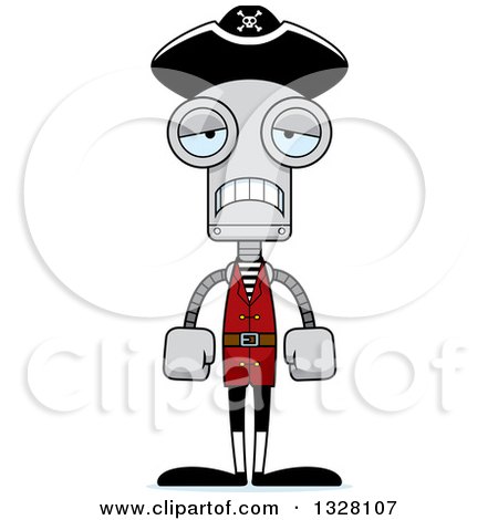 Clipart of a Cartoon Skinny Sad Pirate Robot - Royalty Free Vector Illustration by Cory Thoman