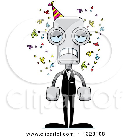 Clipart of a Cartoon Skinny Sad Party Robot - Royalty Free Vector Illustration by Cory Thoman