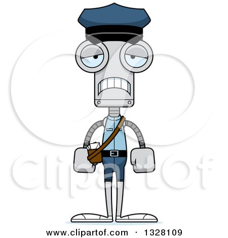 Clipart of a Cartoon Skinny Sad Robot Mailman - Royalty Free Vector Illustration by Cory Thoman