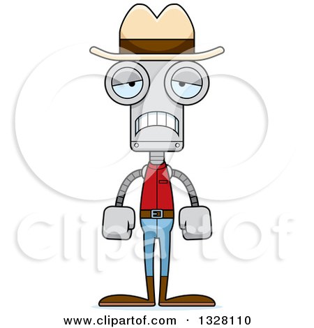 Clipart of a Cartoon Skinny Sad Robot Cowboy - Royalty Free Vector Illustration by Cory Thoman