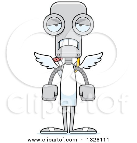 Clipart of a Cartoon Skinny Sad Robot Cupid - Royalty Free Vector Illustration by Cory Thoman