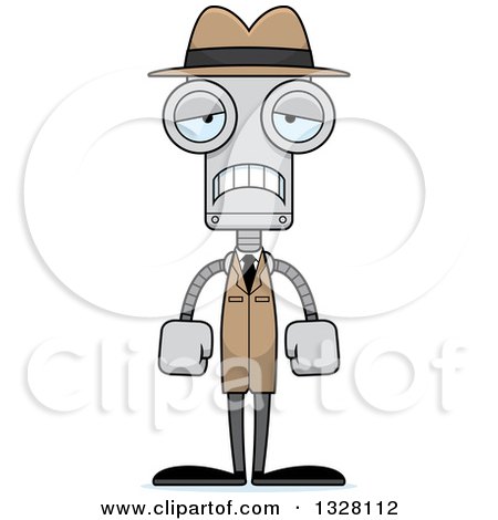 Clipart of a Cartoon Skinny Sad Robot Detective - Royalty Free Vector Illustration by Cory Thoman