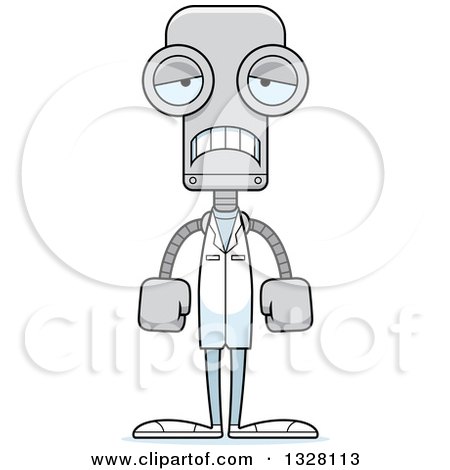 Clipart of a Cartoon Skinny Sad Robot Doctor - Royalty Free Vector Illustration by Cory Thoman
