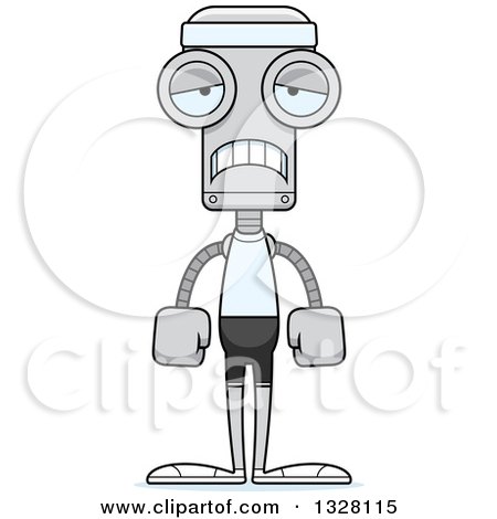 Clipart of a Cartoon Skinny Sad Fitness Robot - Royalty Free Vector Illustration by Cory Thoman