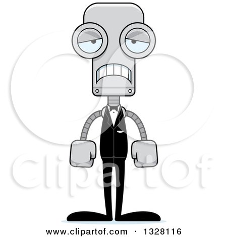 Clipart of a Cartoon Skinny Sad Robot Groom - Royalty Free Vector Illustration by Cory Thoman