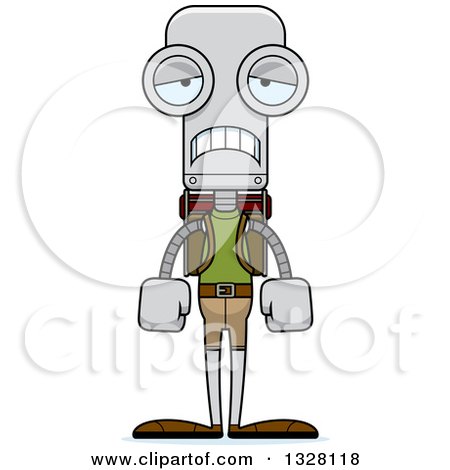 Clipart of a Cartoon Skinny Sad Robot Hiker - Royalty Free Vector Illustration by Cory Thoman