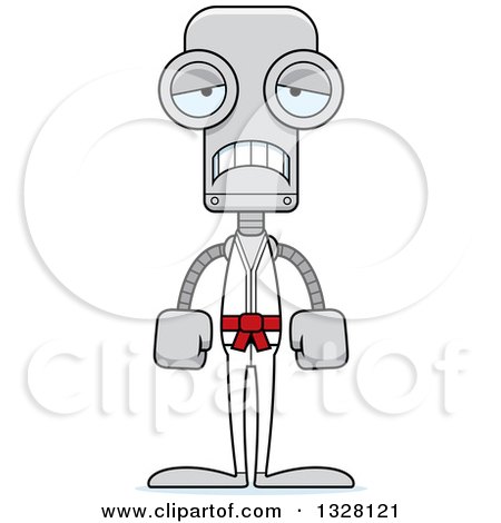 Clipart of a Cartoon Skinny Sad Karate Robot - Royalty Free Vector Illustration by Cory Thoman