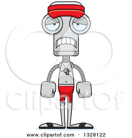 Clipart of a Cartoon Skinny Sad Robot Lifeguard - Royalty Free Vector Illustration by Cory Thoman