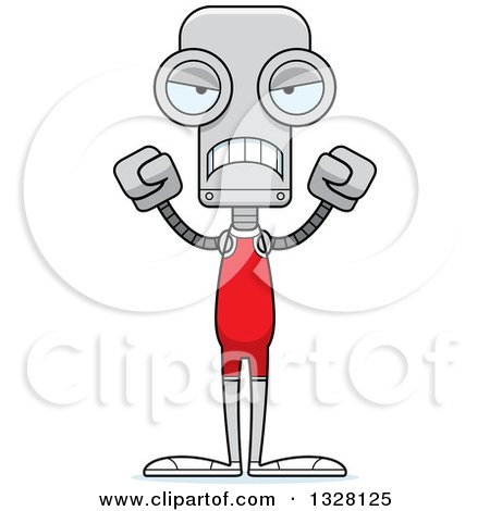 Clipart of a Cartoon Skinny Mad Robot Wrestler - Royalty Free Vector Illustration by Cory Thoman
