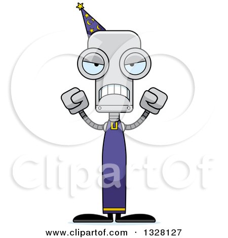 Clipart of a Cartoon Skinny Mad Wizard Robot - Royalty Free Vector Illustration by Cory Thoman