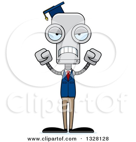 Clipart of a Cartoon Skinny Mad Robot Professor - Royalty Free Vector Illustration by Cory Thoman