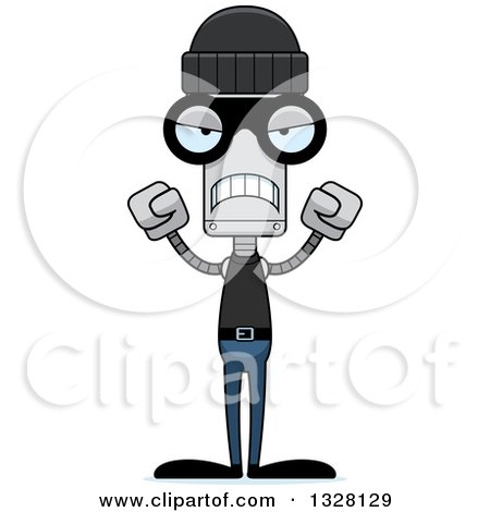 Clipart of a Cartoon Skinny Mad Robot Robber - Royalty Free Vector Illustration by Cory Thoman