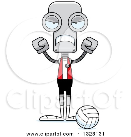 Clipart of a Cartoon Skinny Mad Robot Volleyball Player - Royalty Free Vector Illustration by Cory Thoman