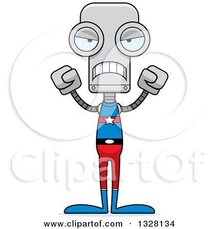 Clipart of a Cartoon Skinny Mad Super Hero Robot - Royalty Free Vector Illustration by Cory Thoman