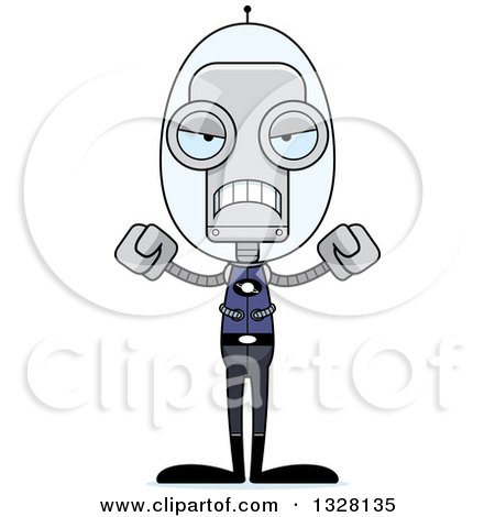Clipart of a Cartoon Skinny Mad Futuristic Robot - Royalty Free Vector Illustration by Cory Thoman