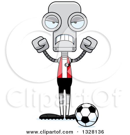 Clipart of a Cartoon Skinny Mad Robot Soccer Player - Royalty Free Vector Illustration by Cory Thoman