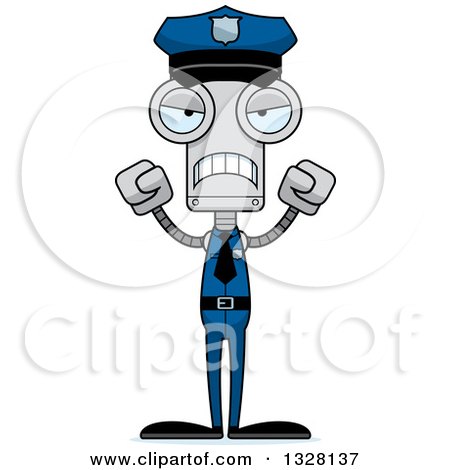 Clipart of a Cartoon Skinny Mad Robot Police Officer - Royalty Free Vector Illustration by Cory Thoman