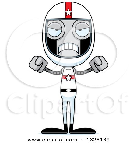 Clipart of a Cartoon Skinny Mad Robot Race Car Driver - Royalty Free Vector Illustration by Cory Thoman