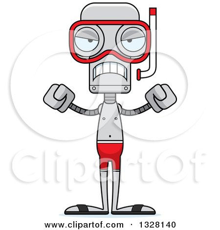 Clipart of a Cartoon Skinny Mad Robot in Snorkel Gear - Royalty Free Vector Illustration by Cory Thoman
