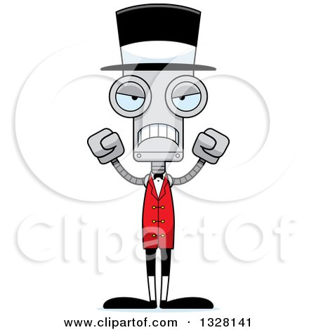Clipart of a Cartoon Skinny Mad Robot Circus Ringmaster - Royalty Free Vector Illustration by Cory Thoman