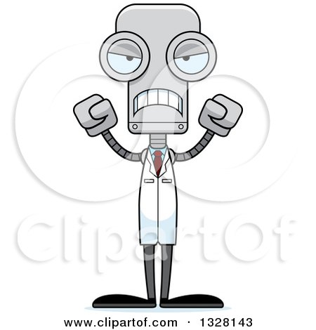Clipart of a Cartoon Skinny Mad Robot Scientist - Royalty Free Vector Illustration by Cory Thoman