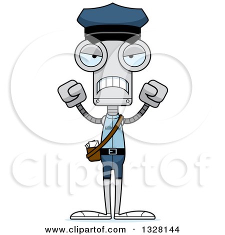 Clipart of a Cartoon Skinny Mad Robot Mailman - Royalty Free Vector Illustration by Cory Thoman