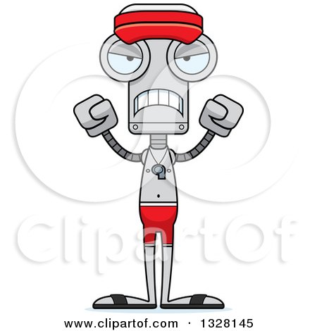 Clipart of a Cartoon Skinny Mad Robot Lifeguard - Royalty Free Vector Illustration by Cory Thoman