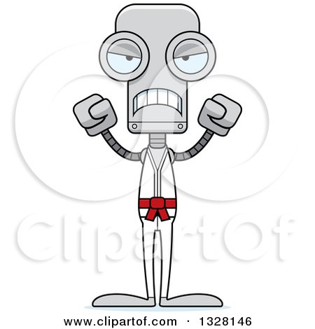 Clipart of a Cartoon Skinny Mad Karate Robot - Royalty Free Vector Illustration by Cory Thoman