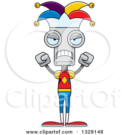 Clipart of a Cartoon Skinny Mad Robot Jester - Royalty Free Vector Illustration by Cory Thoman