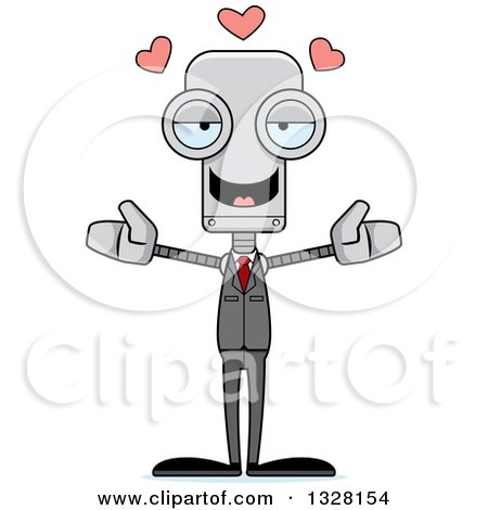 Clipart of a Cartoon Skinny Business Robot with Open Arms and Hearts - Royalty Free Vector Illustration by Cory Thoman