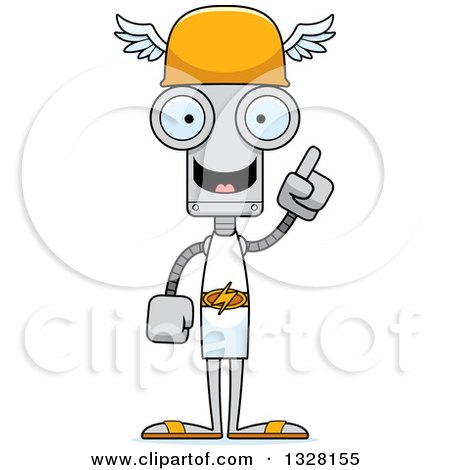 Clipart of a Cartoon Skinny Hermes Robot with an Idea - Royalty Free Vector Illustration by Cory Thoman