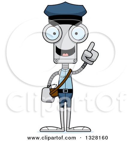 Clipart of a Cartoon Skinny Robot Mailman with an Idea - Royalty Free Vector Illustration by Cory Thoman
