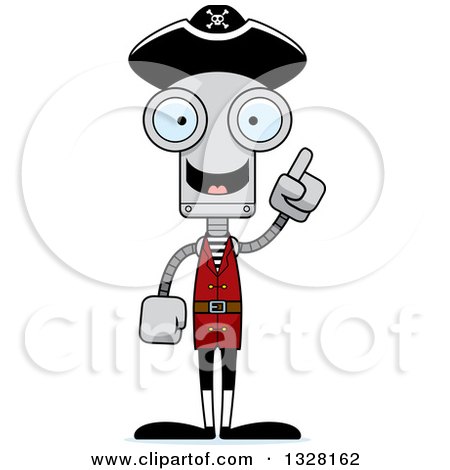 Clipart of a Cartoon Skinny Pirate Robot with an Idea - Royalty Free Vector Illustration by Cory Thoman