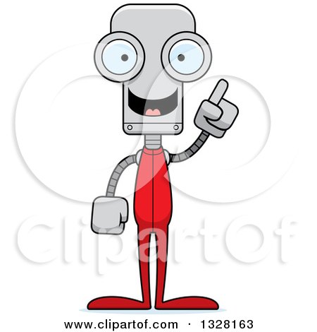 Clipart of a Cartoon Skinny Robot in Pajamas, with an Idea - Royalty Free Vector Illustration by Cory Thoman