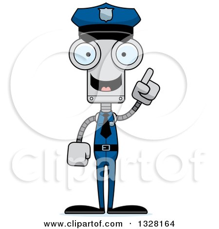 Clipart of a Cartoon Skinny Robot Police Officer with an Idea - Royalty Free Vector Illustration by Cory Thoman