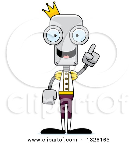 Clipart of a Cartoon Skinny Robot Prince with an Idea - Royalty Free Vector Illustration by Cory Thoman