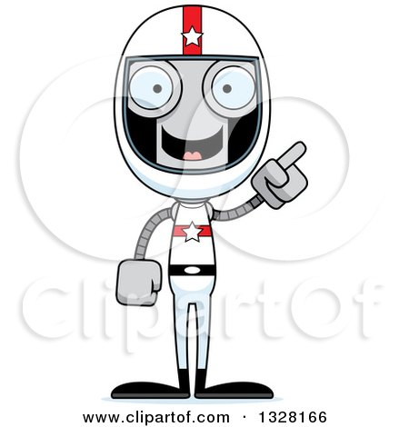 Clipart of a Cartoon Skinny Robot Race Car Driver with an Idea - Royalty Free Vector Illustration by Cory Thoman