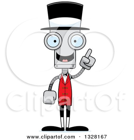 Clipart of a Cartoon Skinny Robot Circus Ringmaster with an Idea - Royalty Free Vector Illustration by Cory Thoman