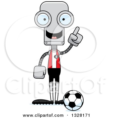 Clipart of a Cartoon Skinny Robot Soccer Player with an Idea - Royalty Free Vector Illustration by Cory Thoman