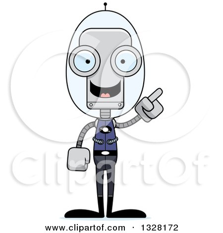 Clipart of a Cartoon Skinny Futuristic Space Robot with an Idea - Royalty Free Vector Illustration by Cory Thoman