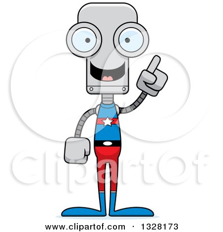 Clipart of a Cartoon Skinny Super Hero Robot with an Idea - Royalty Free Vector Illustration by Cory Thoman