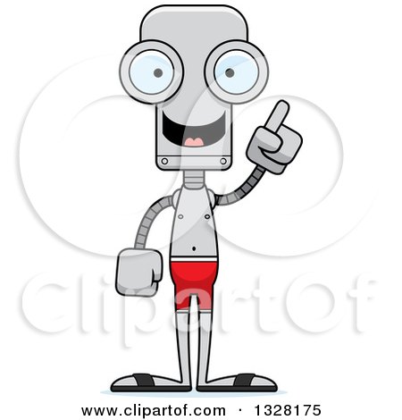 Clipart of a Cartoon Skinny Robot Swimmer with an Idea - Royalty Free Vector Illustration by Cory Thoman