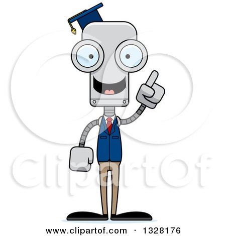 Clipart of a Cartoon Skinny Robot Teacher with an Idea - Royalty Free  Vector Illustration by Cory Thoman #1328176