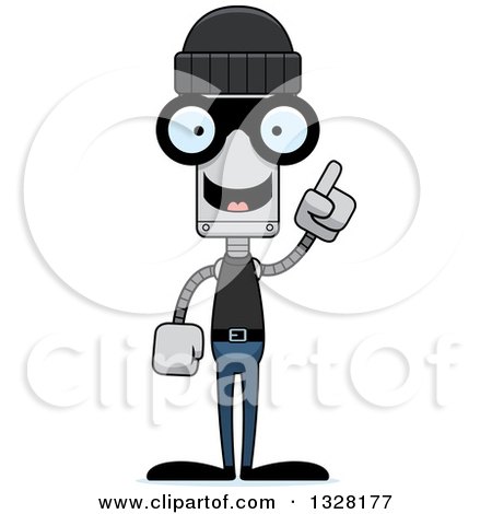 Clipart of a Cartoon Skinny Robber Robot with an Idea - Royalty Free Vector Illustration by Cory Thoman